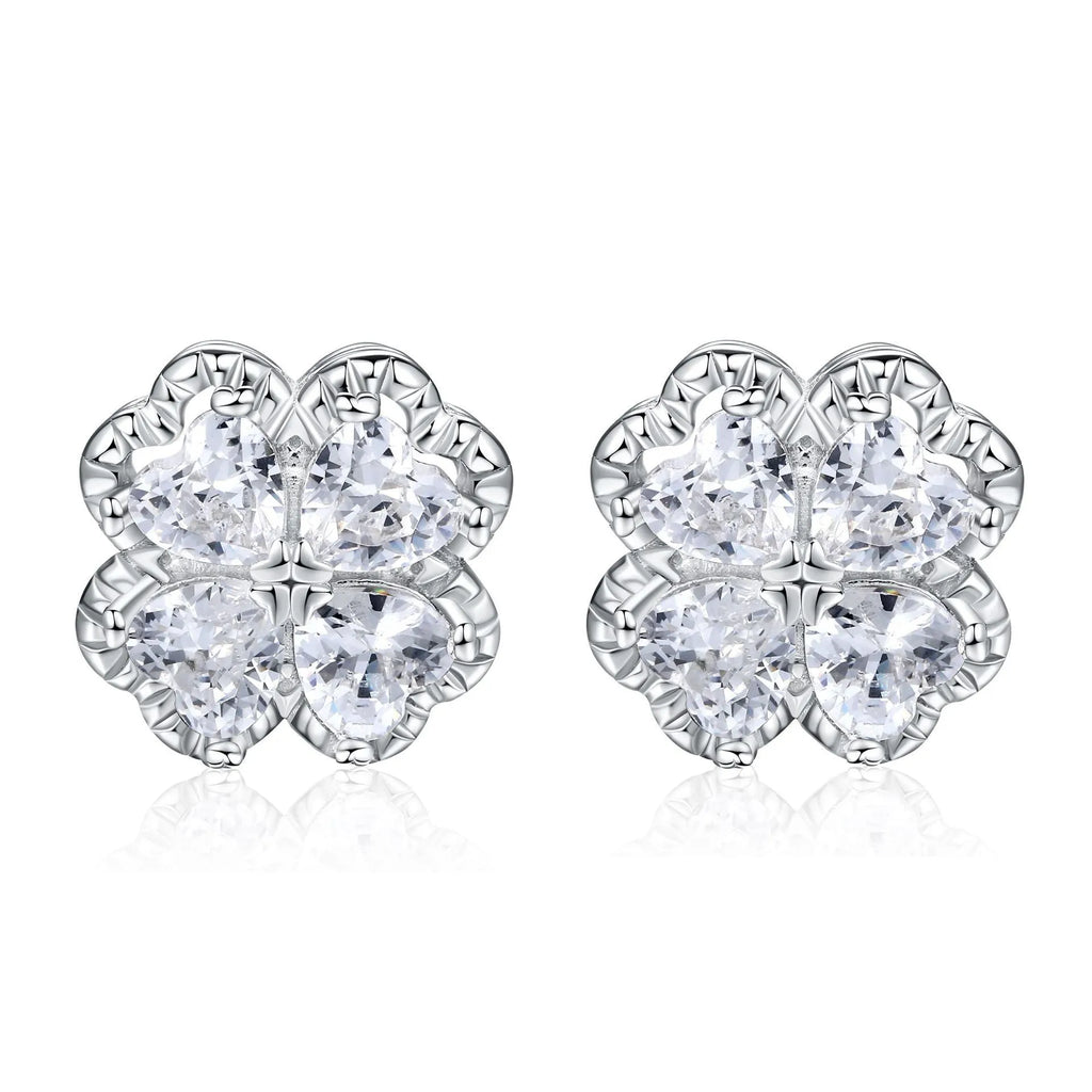 925 silver heart-shaped zircon earrings in white gold colour with European styling
