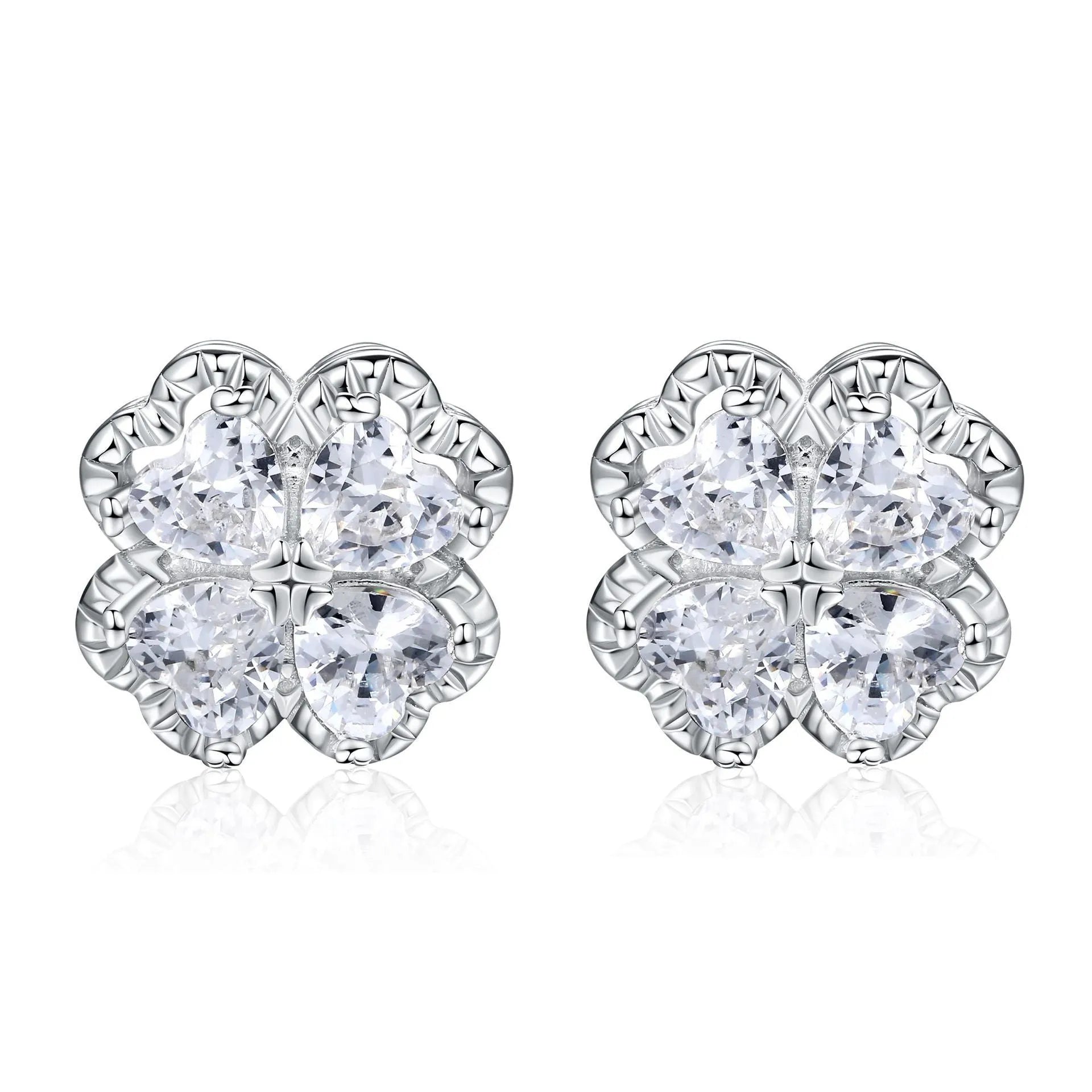 925 silver heart-shaped zircon earrings in white gold colour with European styling