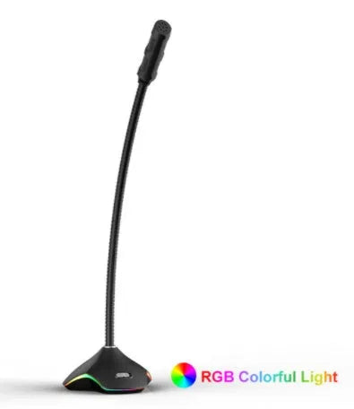 Black wired condenser microphone on a stand with shock mount and foam pop filter.