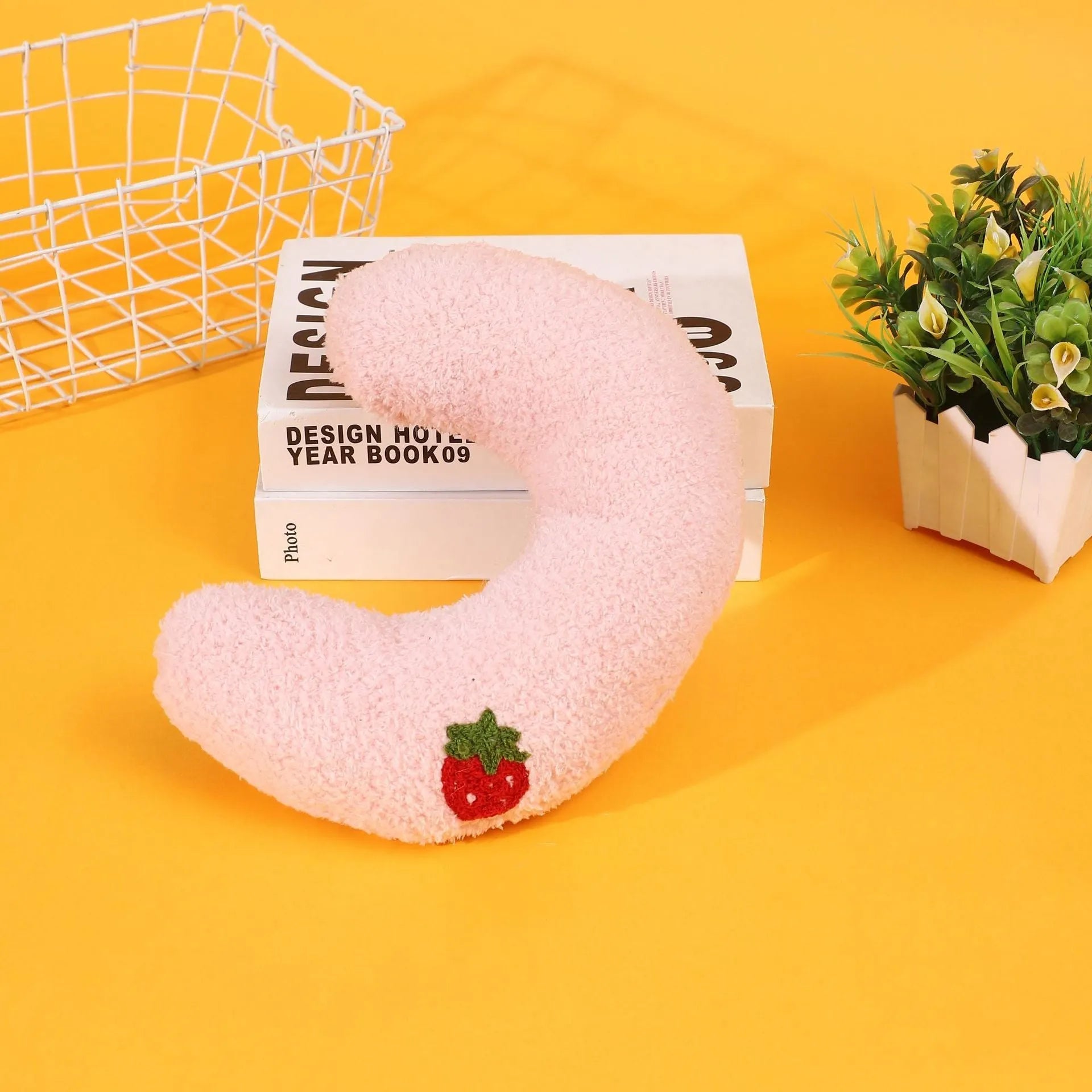 Cartoon half moon pet pillow in blue, pink, white, and yellow colours for dogs and cats