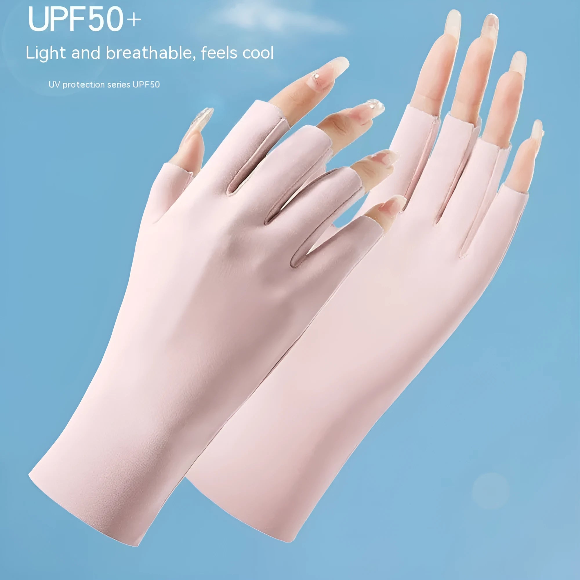 Women's thin ice silk nylon sunscreen gloves with UPF50+ protection in various colours.