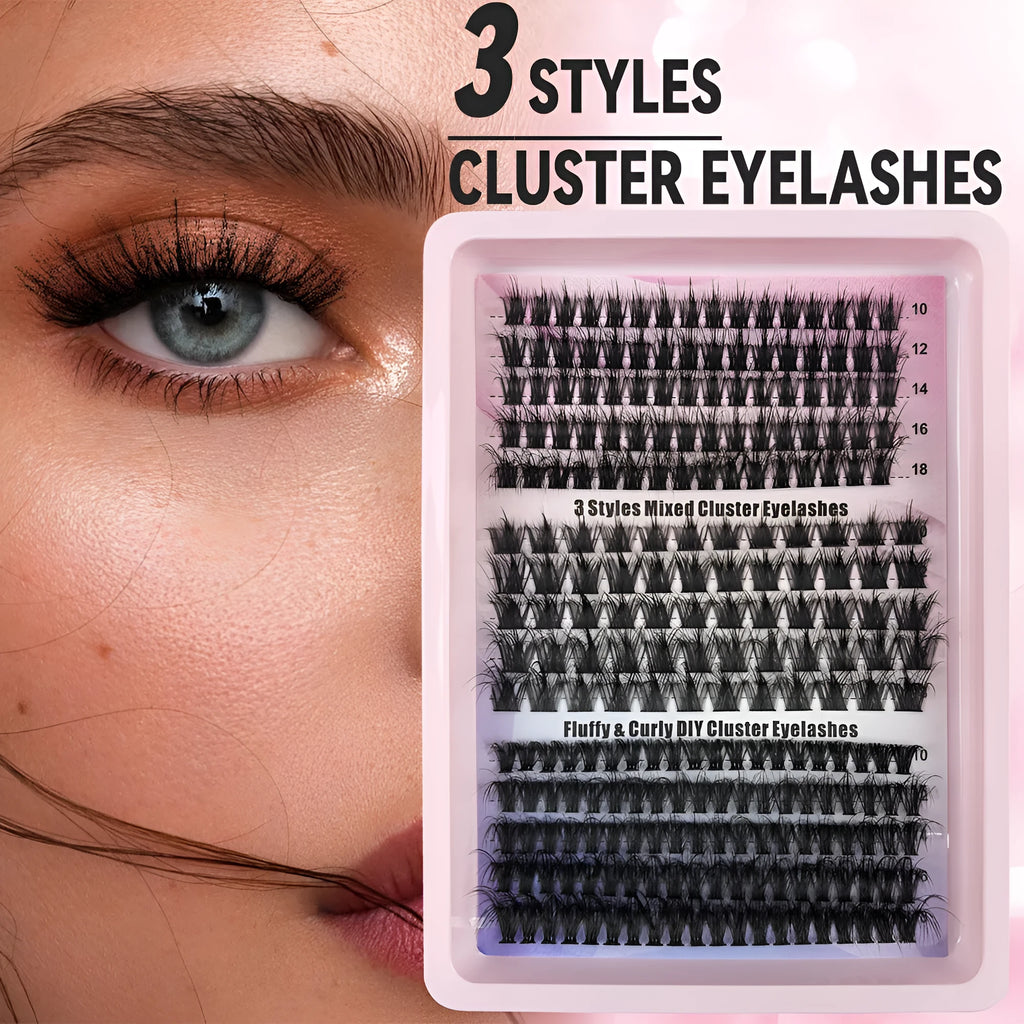 False eyelash mixed set with five design styles in storage case showing 30D to 120D density options