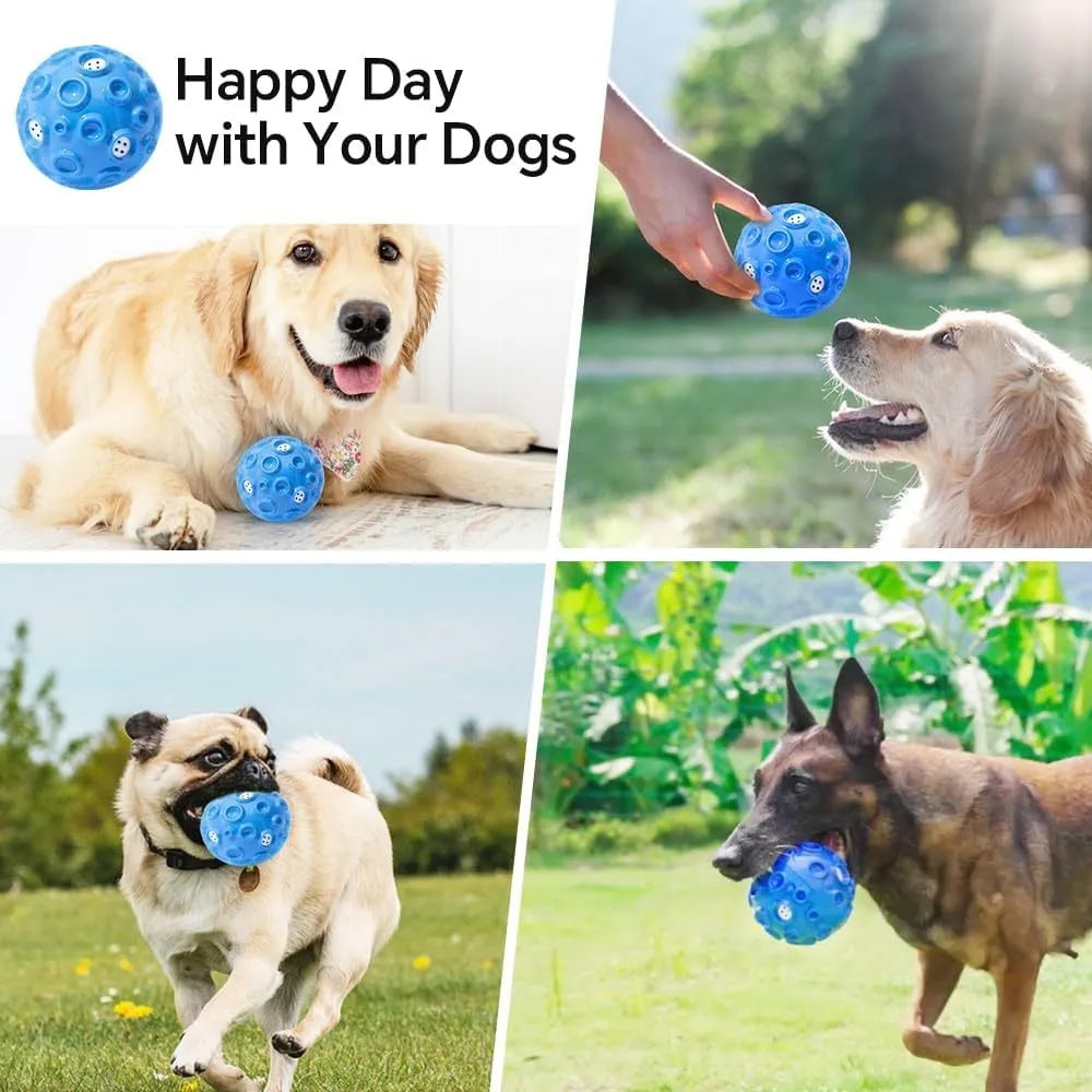Colourful durable dog chew ball with textured meteorite bumps for teeth cleaning