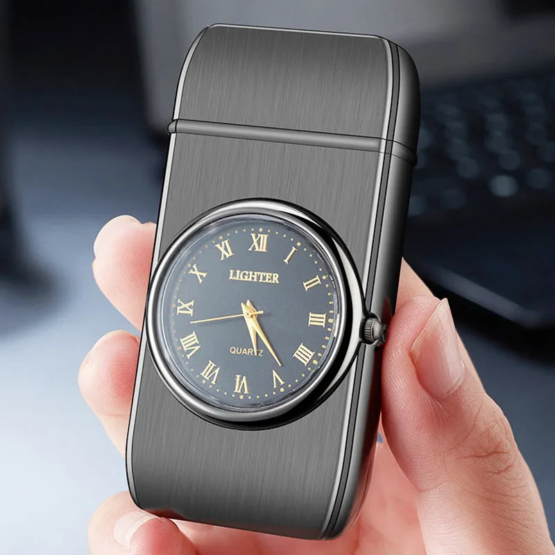 Electronic watch design metal cigarette lighter with wind-resistant ignition and LED flashing lamp