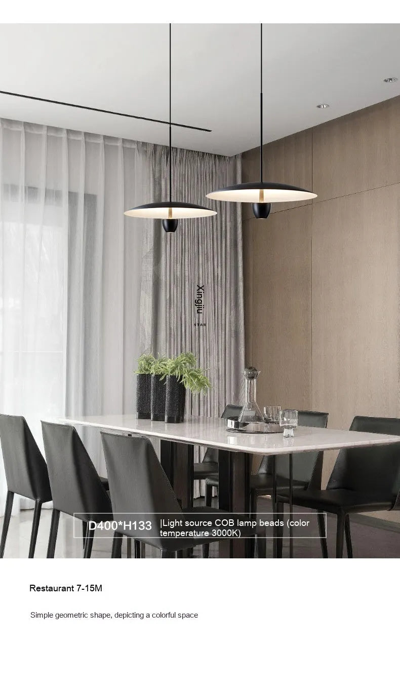 Black modern minimalist ceiling chandelier with warm white light, 400mm wide.