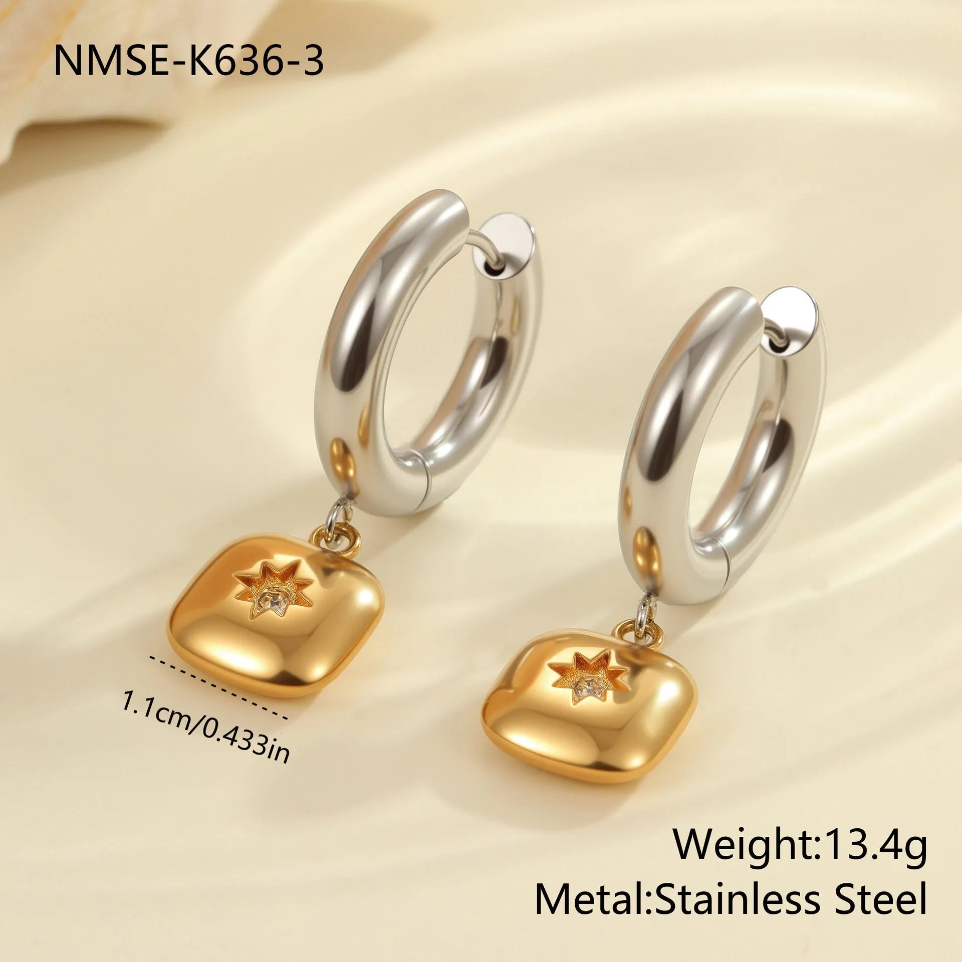 Stainless steel Christmas tree heart earrings with 18K gold electroplating and star geometry
