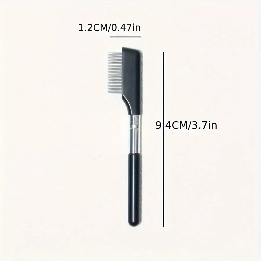 Black pet grooming brush with a soft rubber tear stain remover tool and a plastic comb on an ambidextrous handle.