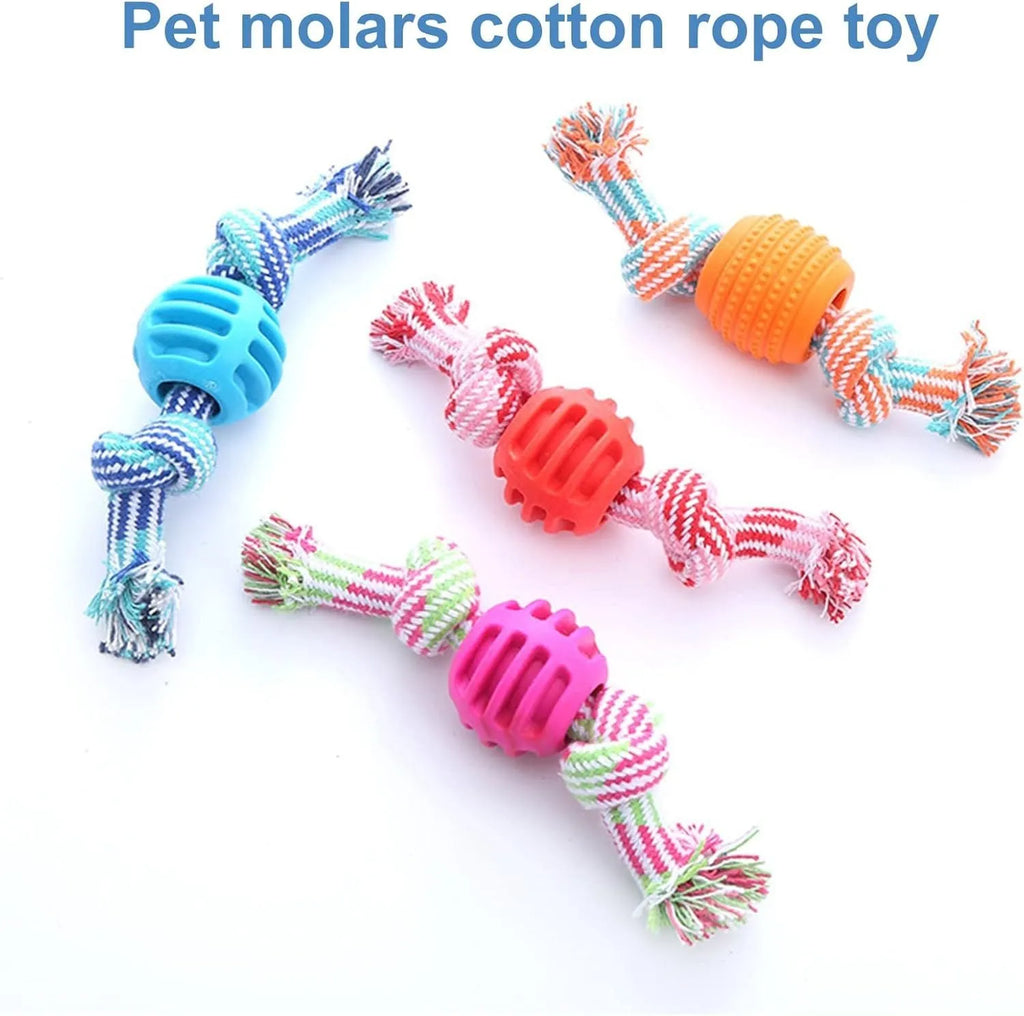 Blue dog dental chew toy with rope sections and molar-cleaning ridges for oral health