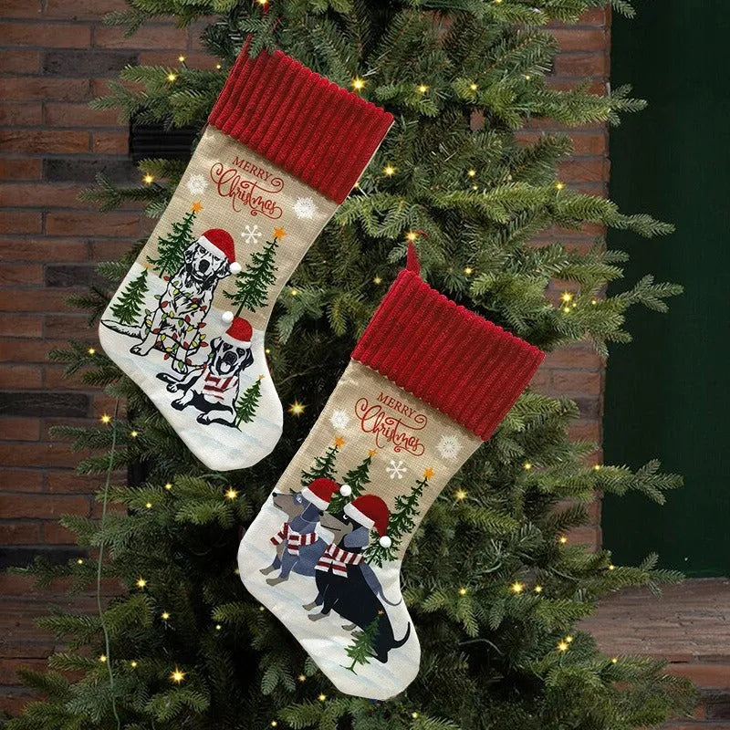 Cloth Christmas tree pendant ornament with pet and gift motifs measuring 46 by 28 centimetres