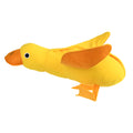 Yellow plush duck dog toy with treat compartments and squeaker for training