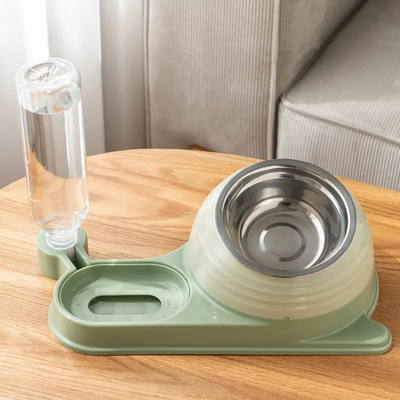 Brown automatic cat water bowl with elevated food dish for cats and small dogs