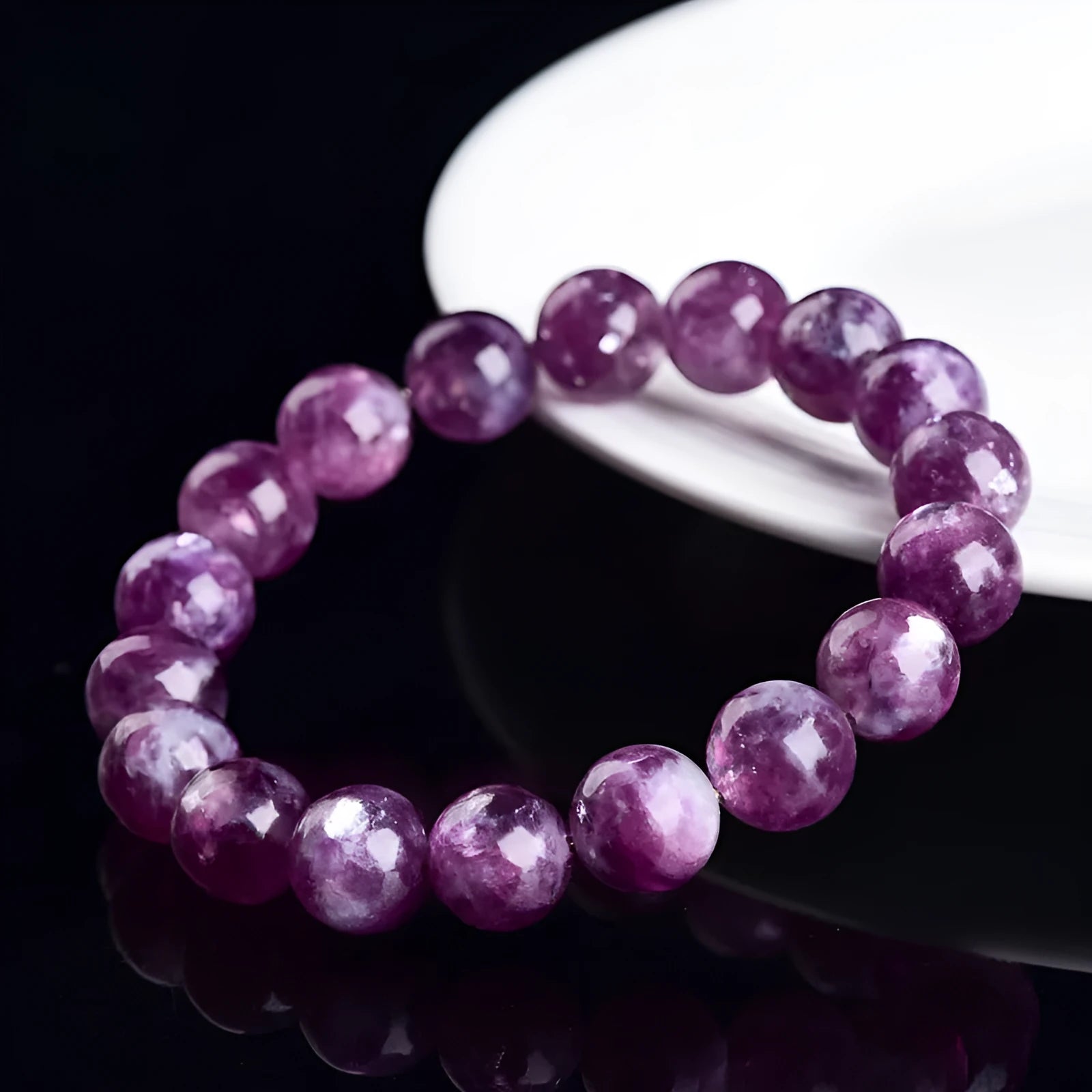 Purple polished grandmother crystal bead bracelet in geometric unisex Korean style.