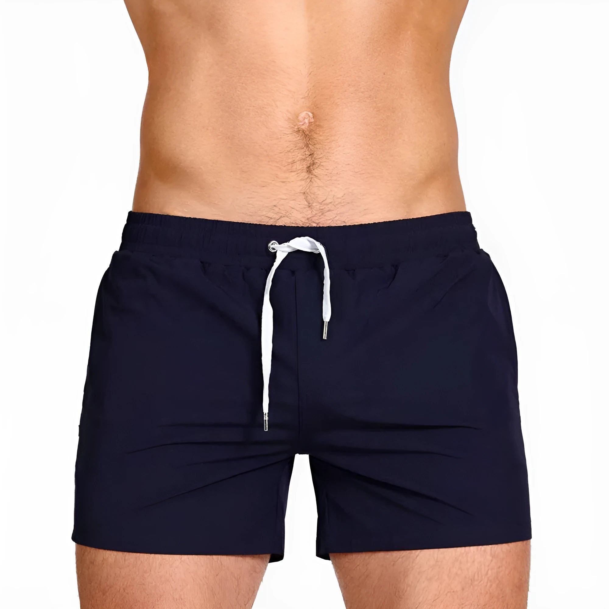 Men's solid colour mesh lining sports shorts for swimming and fitness in polyester fabric