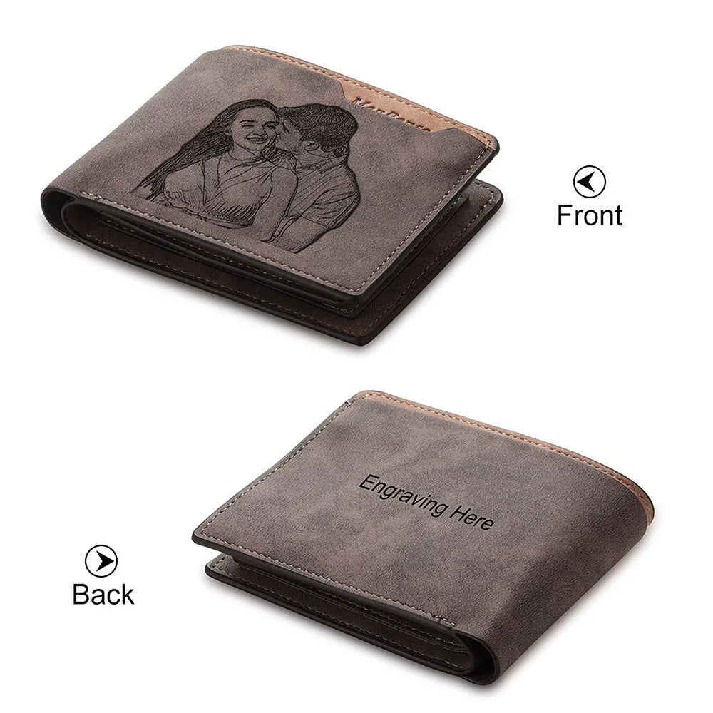 Coffee-coloured engraved horizontal short wallet showing 120x99mm dimensions