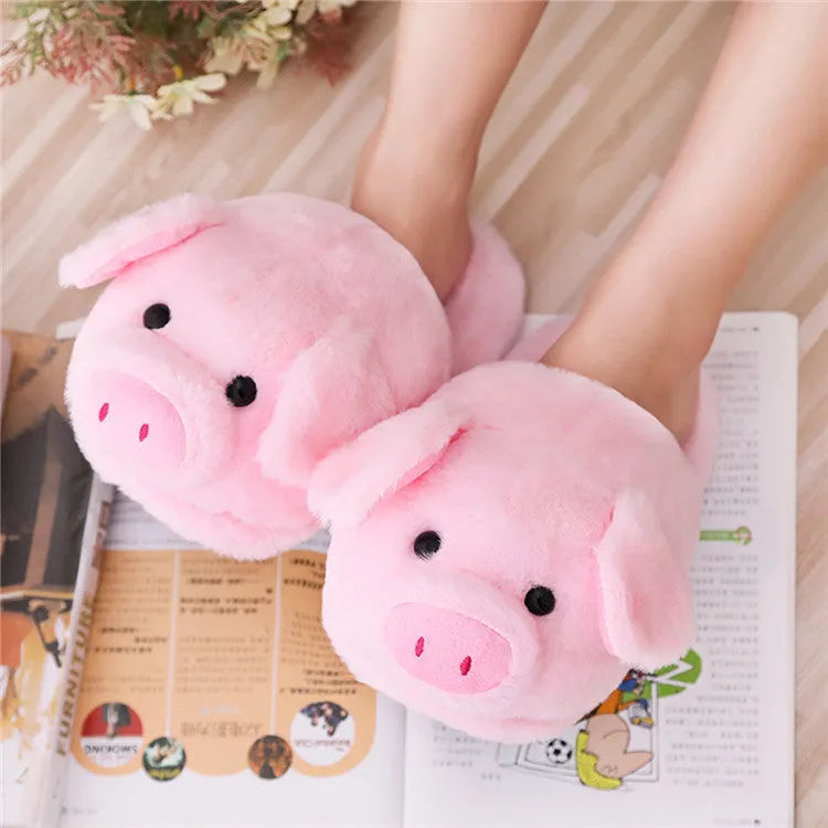 Pink pig floor slippers with short plush fabric and PP cotton filling