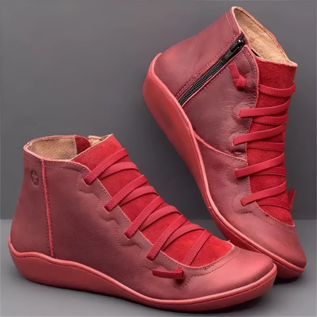 Women's casual flat booties with wedge heel and round toe in multiple colour options