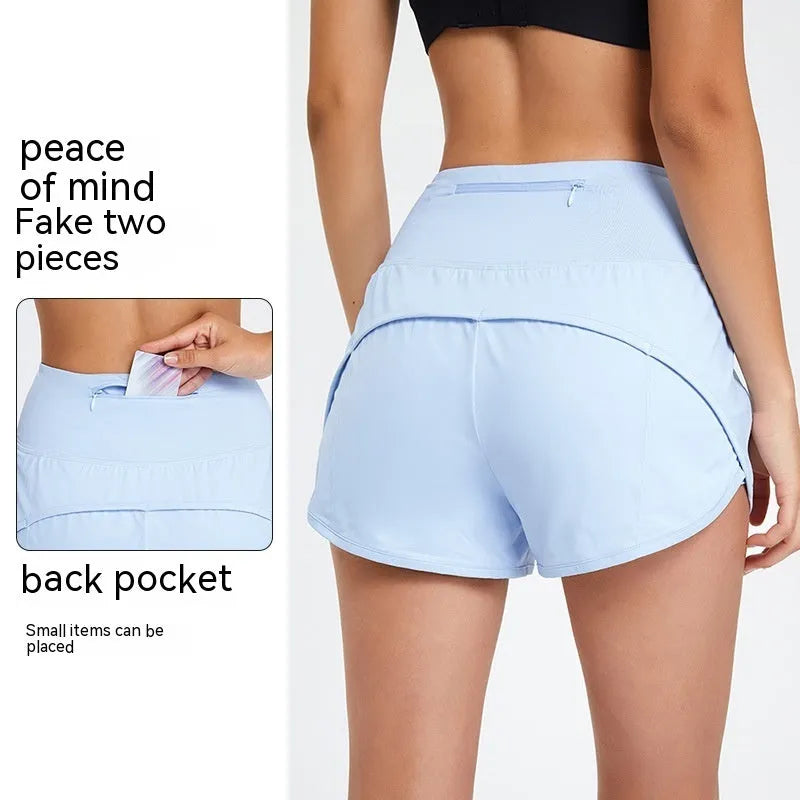 Women's black high-waisted quick-dry nylon fitness shorts for running and cycling