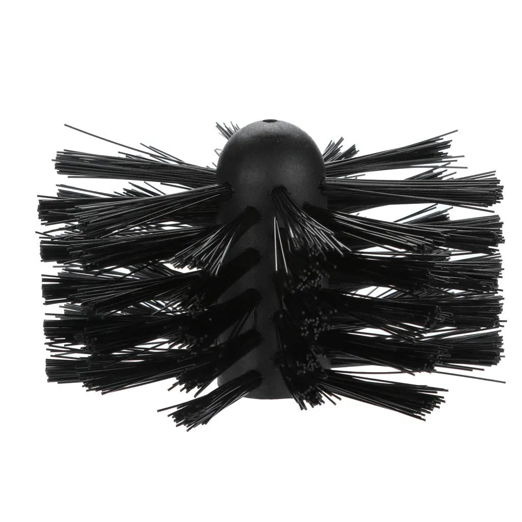 Flexible chimney and dryer vent cleaning brush with nylon bristles, shown bent.
