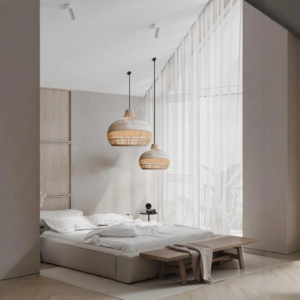 60cm diameter woven rattan chandelier in Silent Wind style for living room or lounge.