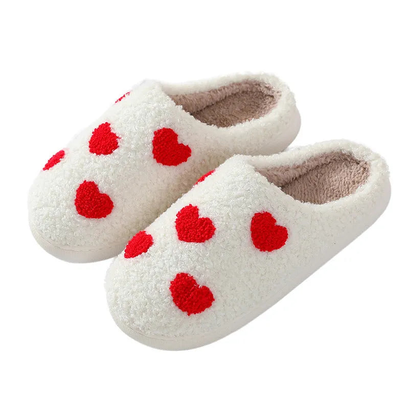 Women's plush slippers with cartoon love patterns and PVC non-slip soles