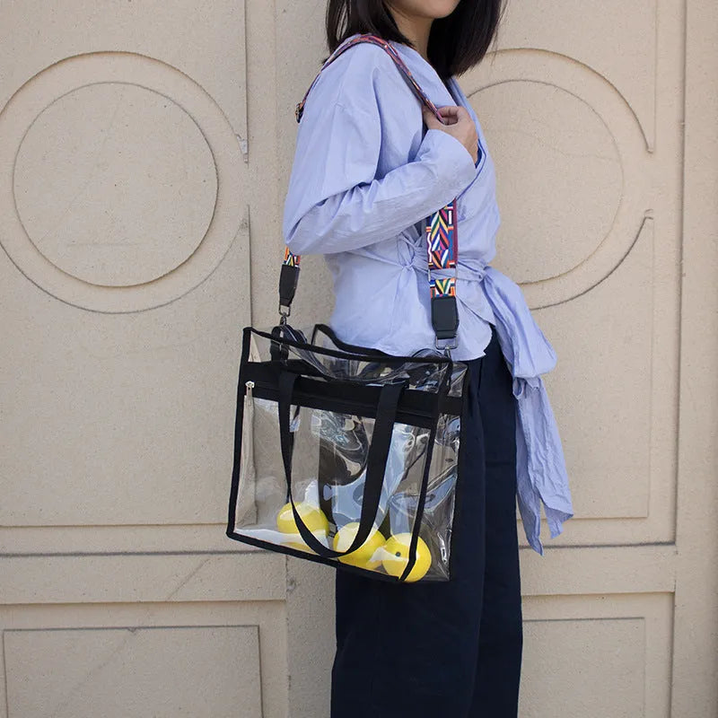 Transparent PVC women's shoulder messenger bag with front compartment and crossbody straps