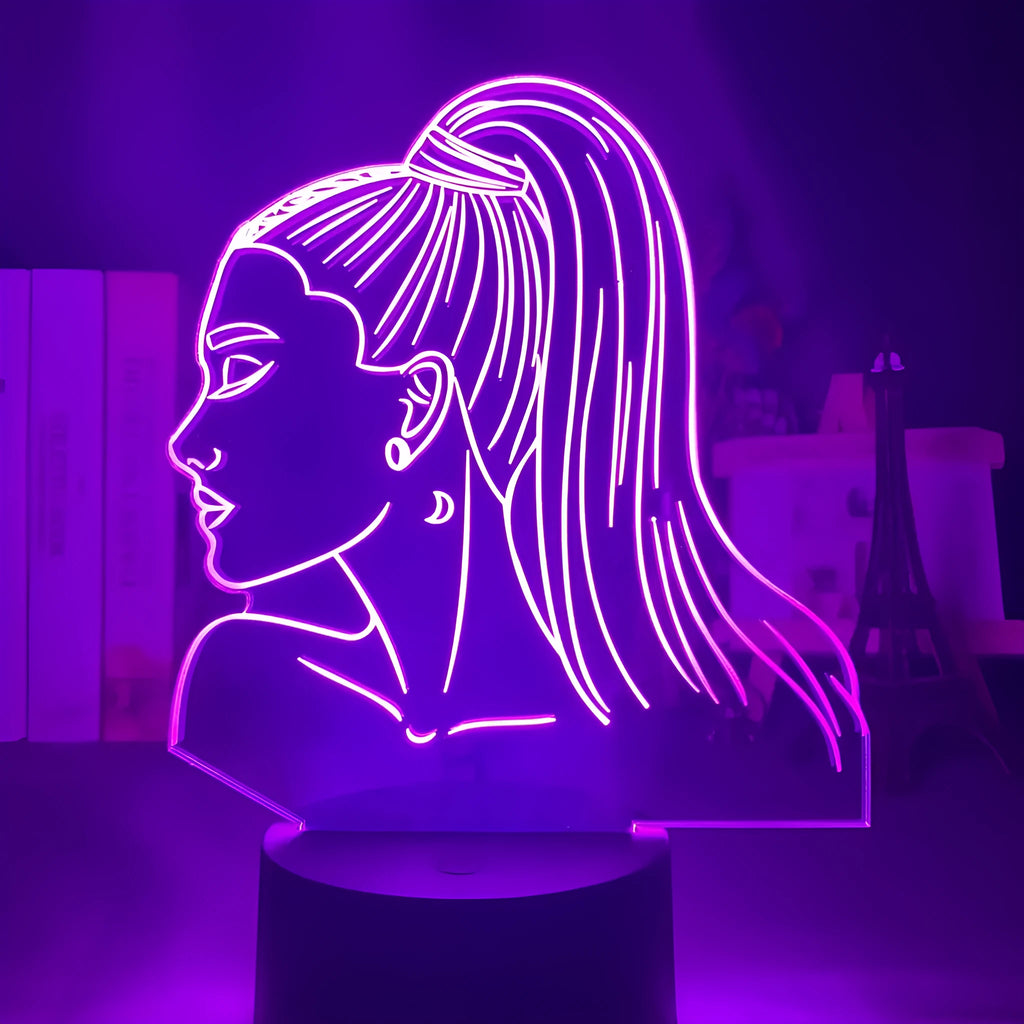 Acrylic 3D night light with LED base showing 200mm x 150mm dimensions and European style design