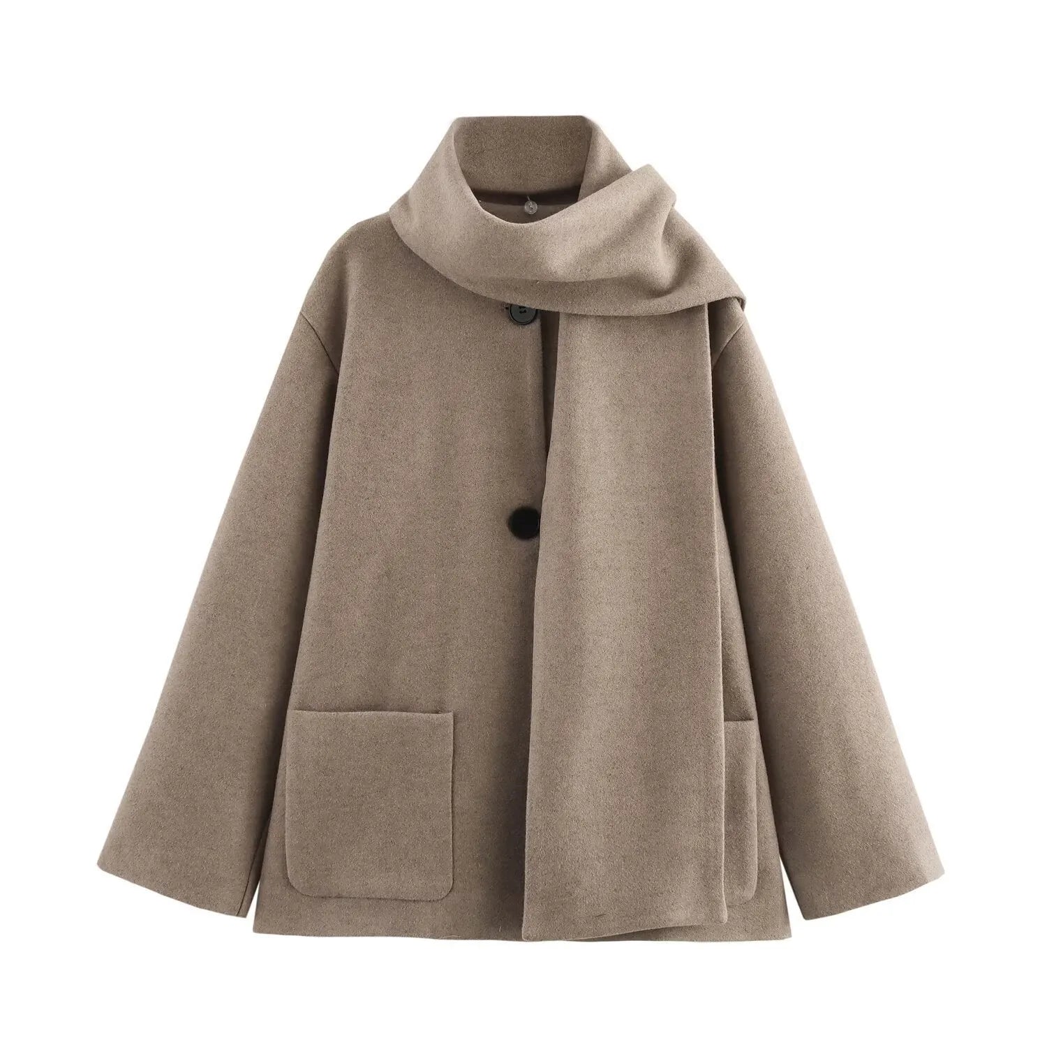 Women's lengthened 100cm polyester scarf overcoat with artificial fur collar in street fashion style