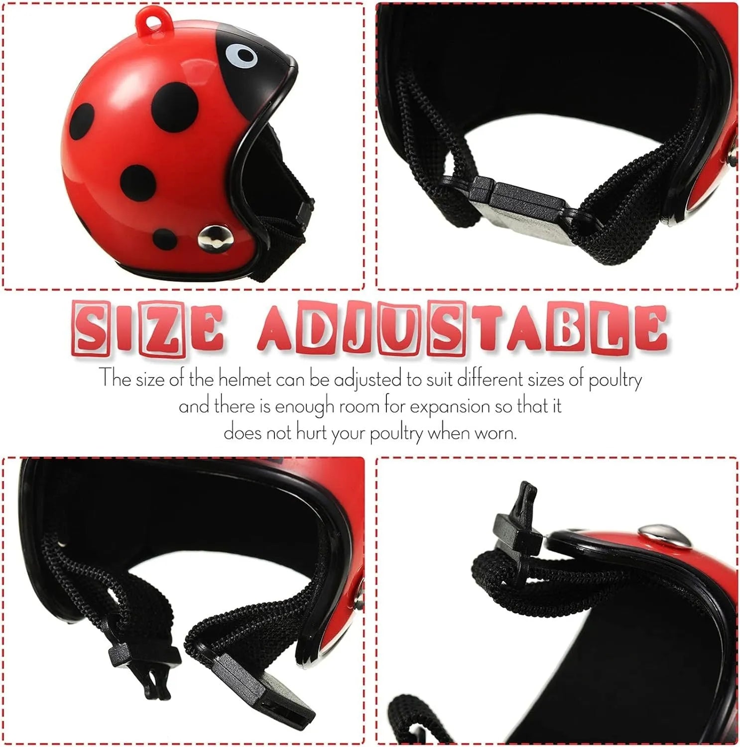Small pet safety helmet for chickens and birds with adjustable elastic bands
