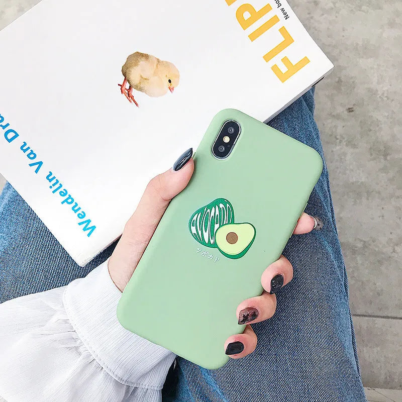 Avocado cartoon design on a soft TPU back cover case for Apple iPhone.