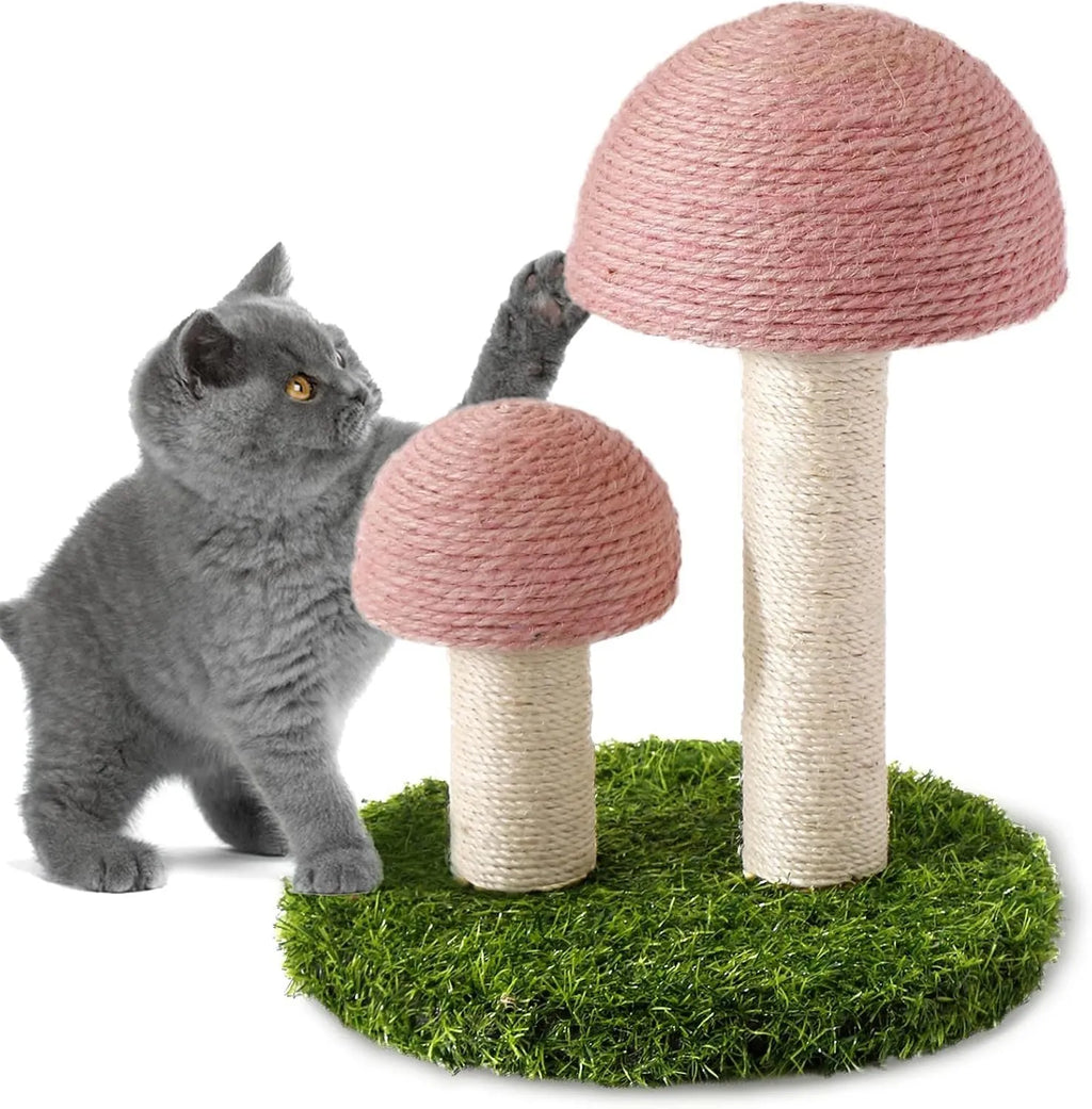 Mushroom-shaped cat scratching post with natural sisal caps for small cats