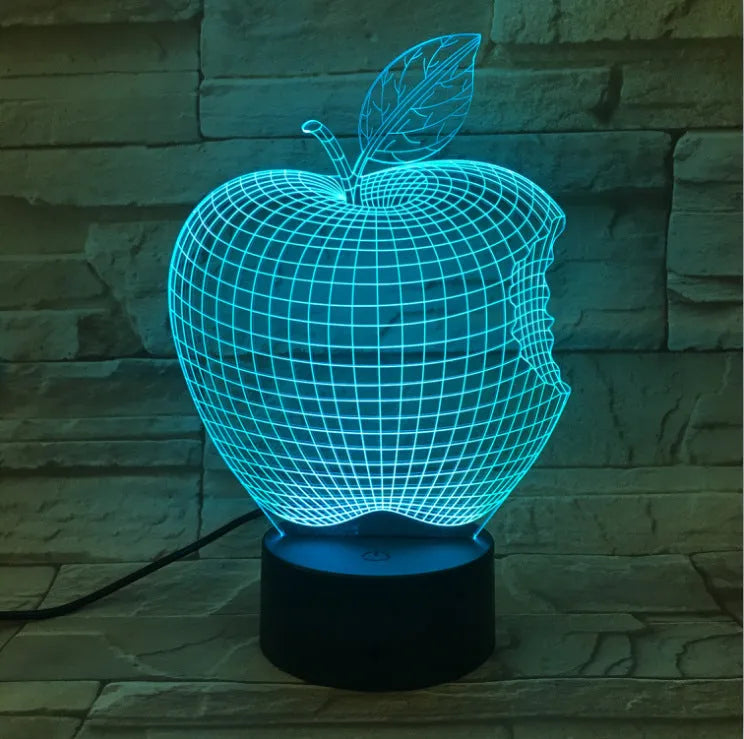 3D fruit-shaped colourful night light with acrylic shade and touch control for seven-colour LED illumination