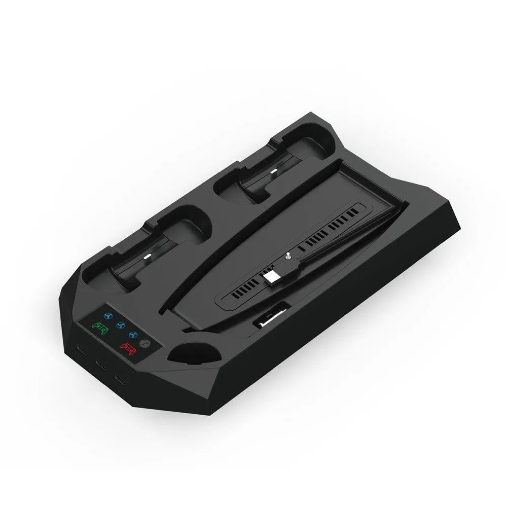 PS5 charging base radiator station in black or white with USB ports for controller charging and cooling functions