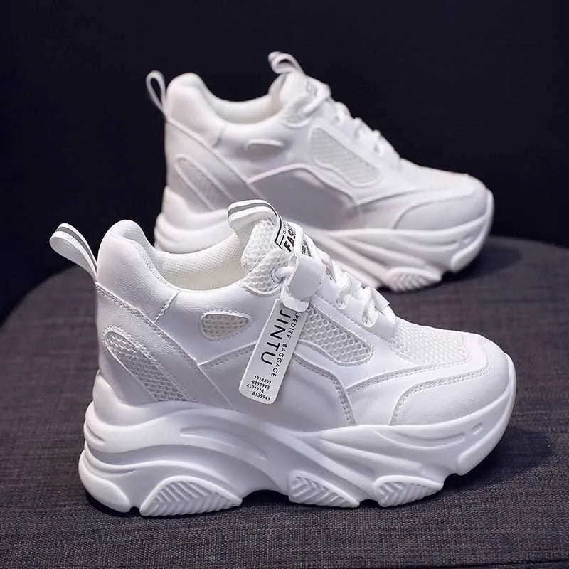 Women's platform casual shoes with breathable mesh upper and hollow-out design in various colour options
