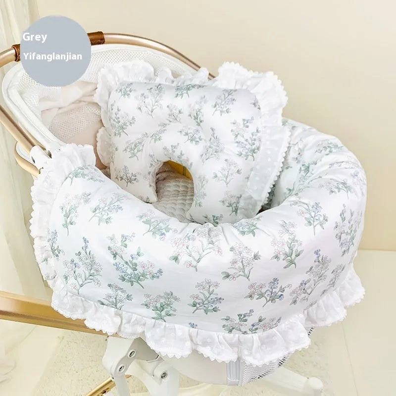 Pure cotton pet stroller three-piece set with towel, cushion and pillow in floral pattern