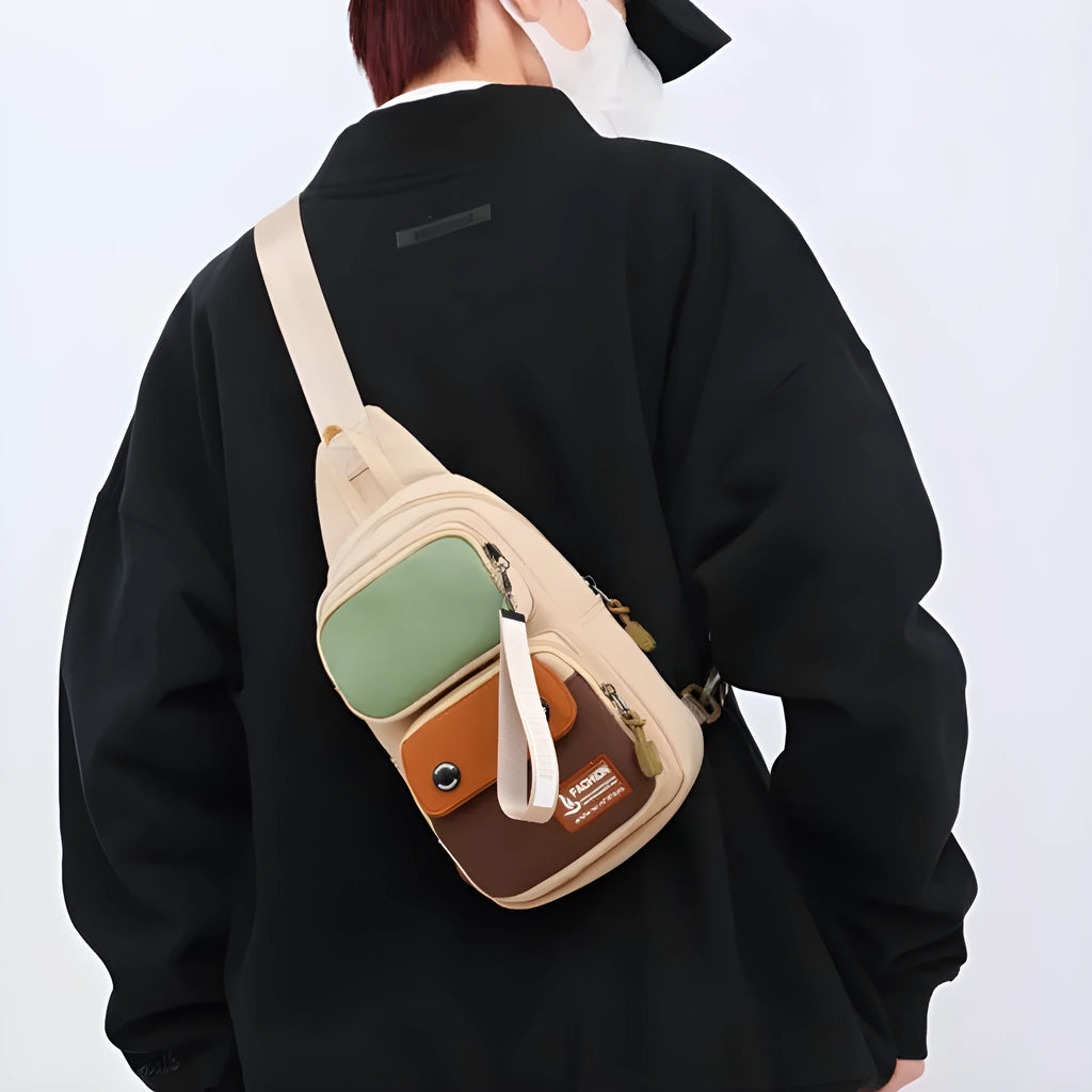 Outdoor leisure crossbody shoulder bag in nylon with multifunctional storage compartments