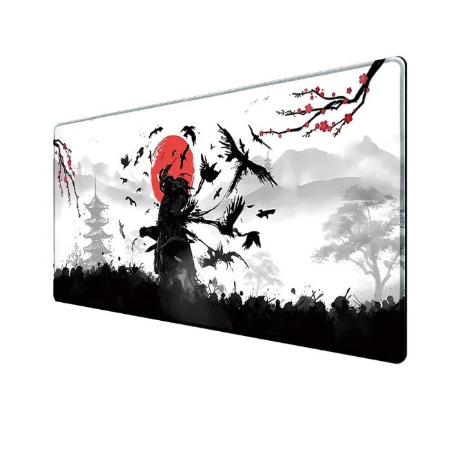 Japanese samurai pattern gaming mouse pad with cloth surface and non-slip base in various size configurations