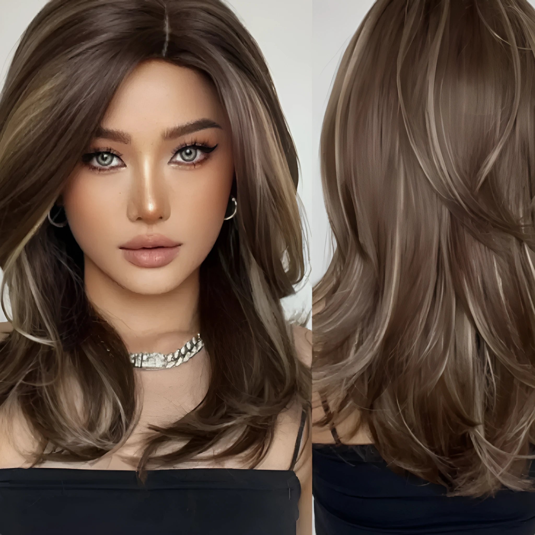 Mid-length curly synthetic wig in a gradient colour with long bangs and full-head coverage