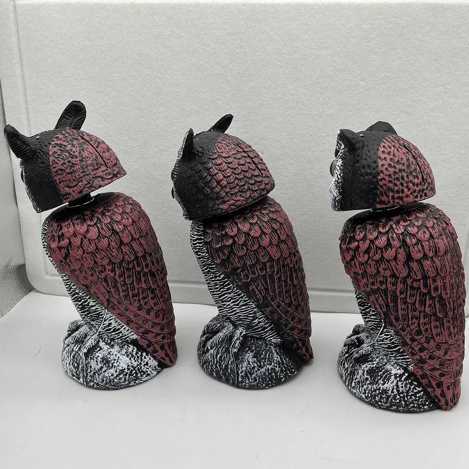 Artificial owl bait ornaments set with shaking head designs for outdoor bird scaring