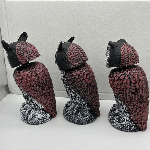 Artificial owl bait ornaments set with shaking head designs for outdoor bird scaring