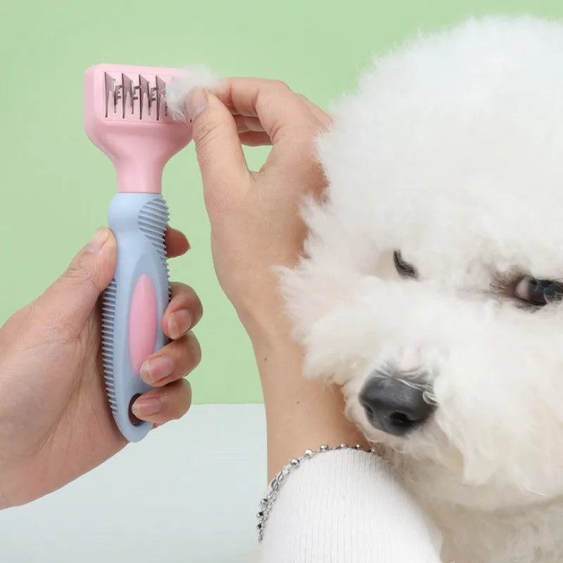 Stainless steel pet grooming comb with knot knife and brush pins for dogs and cats