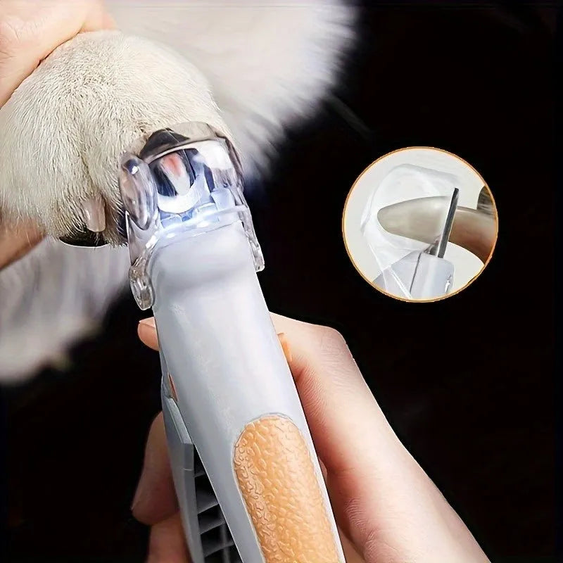 Yellow LED pet nail trimmer with magnifying glass and 4 lights for cats and dogs
