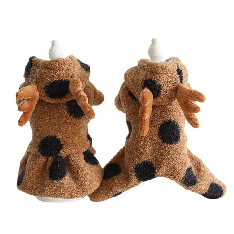 Polka dot elk couple pet clothing for cats and dogs in skirt and four-leg styles