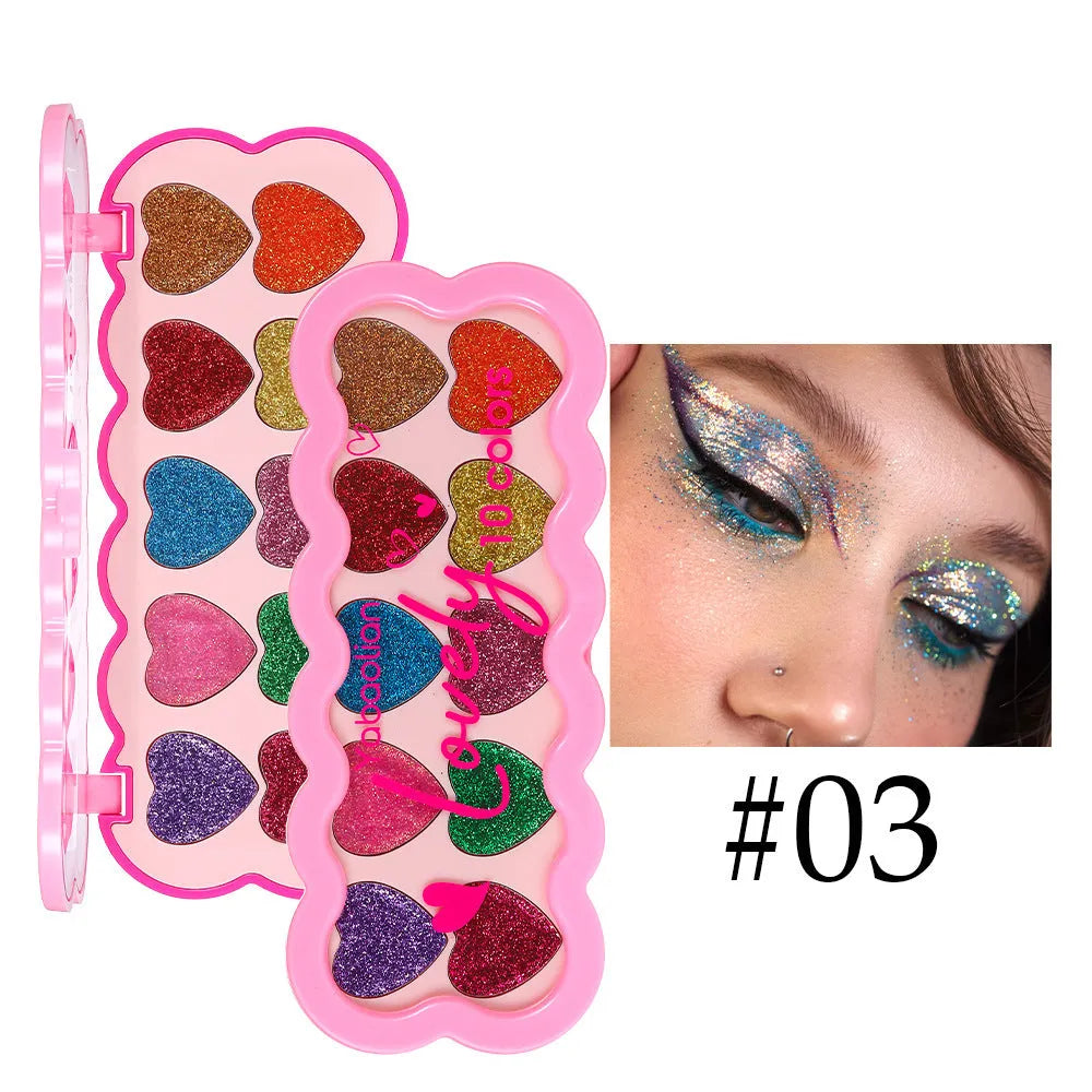 Ten-colour pearlescent eye shadow palette for punk and festival makeup styles