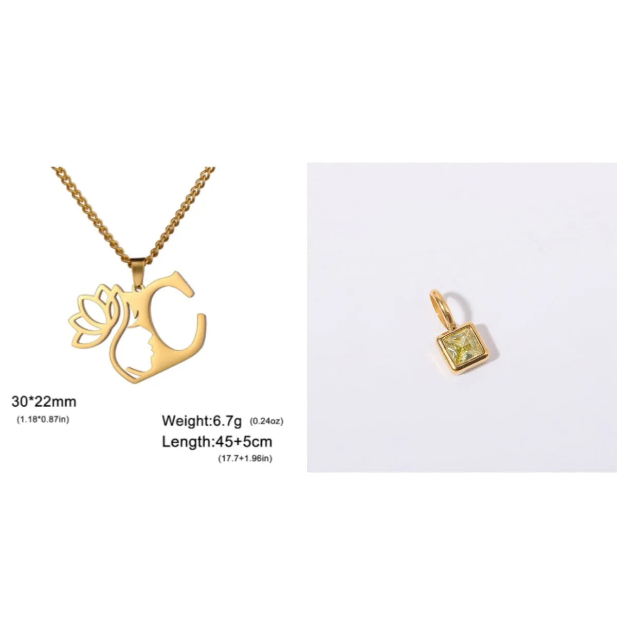 Stainless steel necklace with cross chain design and single letter pendant in gold or silver electroplated finish