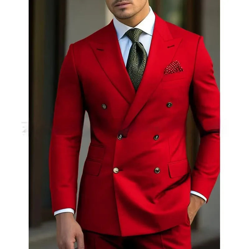 Men's regular fit business suit in navy blue with two-piece construction