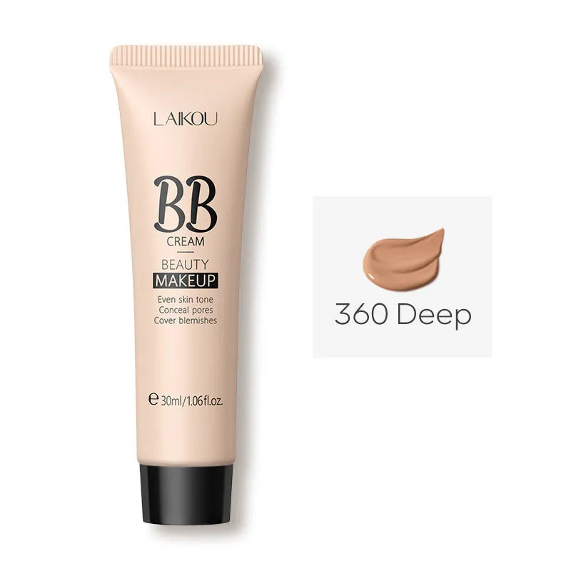 Natural Makeup BB Cream 30ml tube showing nine colour shades including ivory, medium skin, wheat, chocolate, and brown tones