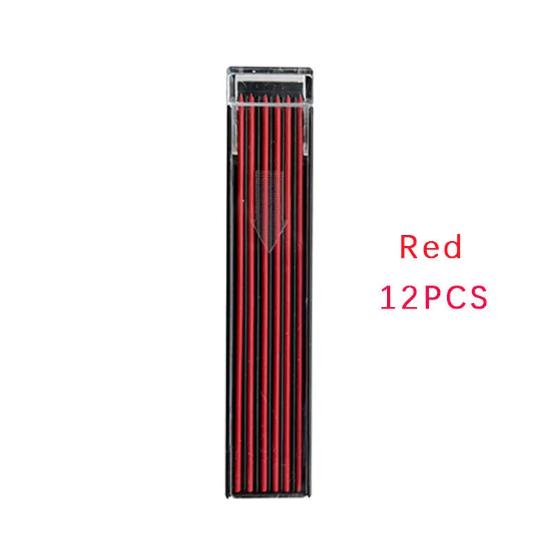 Box containing 12 coloured mechanical pencil refill leads on a white background
