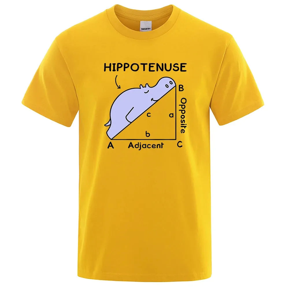 Men's loose fit cotton t-shirt with hippotenuse opposite adjacent math joke print in grey.