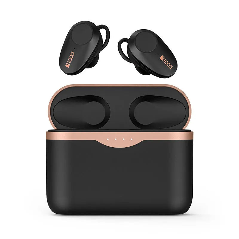 Black wireless Bluetooth headset with charging case showing ANC noise reduction and 10-metre range