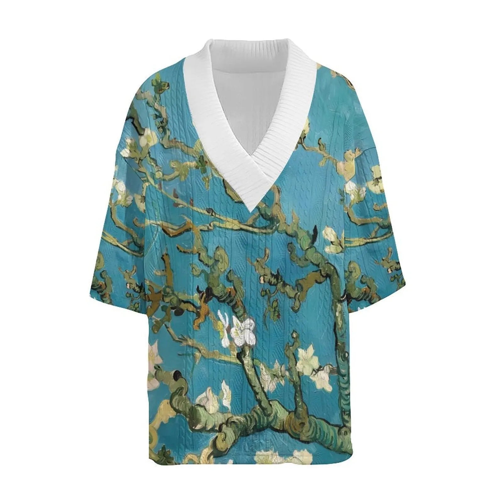 Men's peacock blue casual suit with 3D printed design on knitted shorts and matching T-shirt